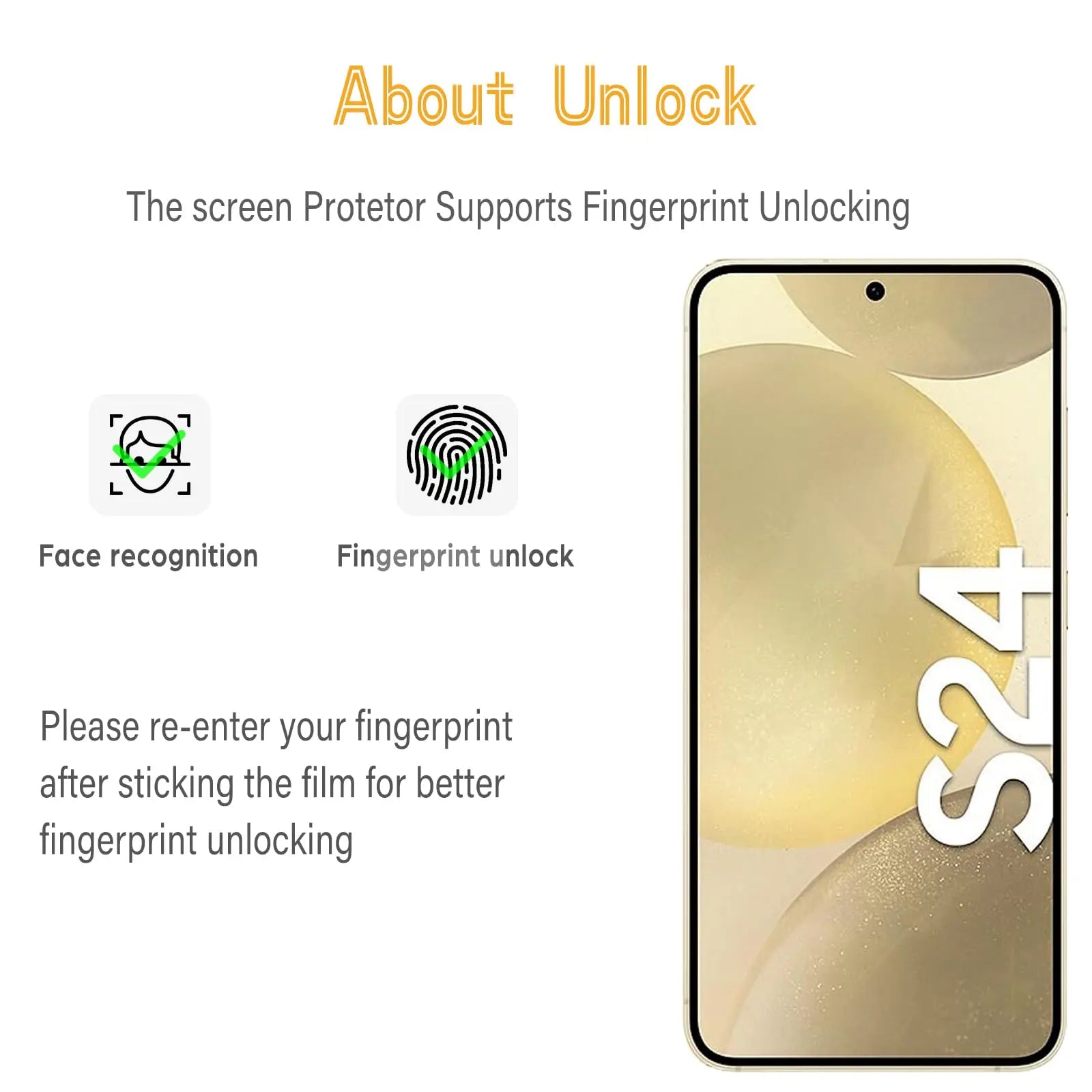 Screen Protector For Samsung Galaxy S24 5G Tempered Glass HD Crystal 9H High Aluminum Fingerprint Unlock